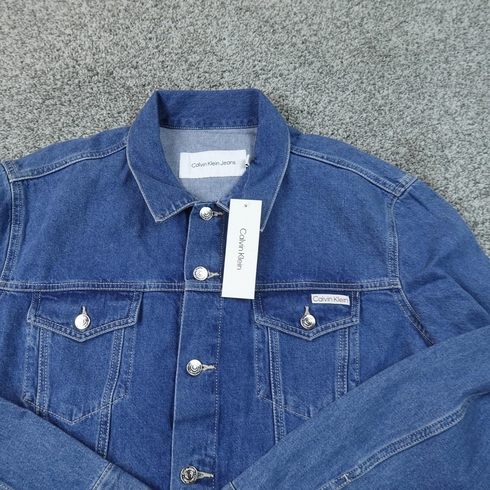 NEW Calvin Klein Jeans Jacket Mens XL Blue Denim Button Coat Type 3 Trucker Top